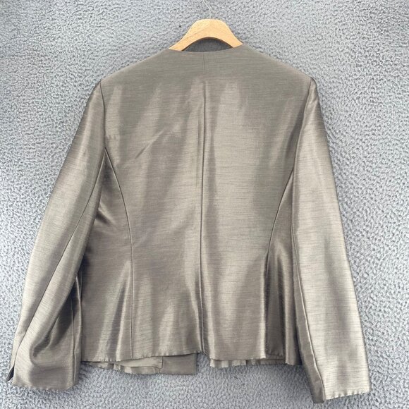 Kasper Blazer Womens 14 Taupe Shimmer Rose Decal Open Front Formal Event Work - Picture 3 of 9